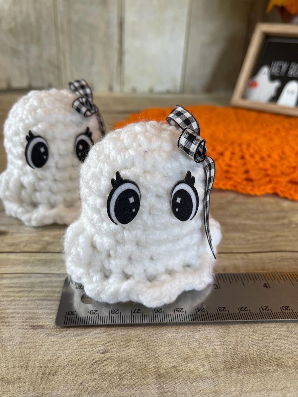 Two Ghosts Amigurumi Halloween Decor 3 In. Sweet for Boo Basket Set - Picture 4 of 5